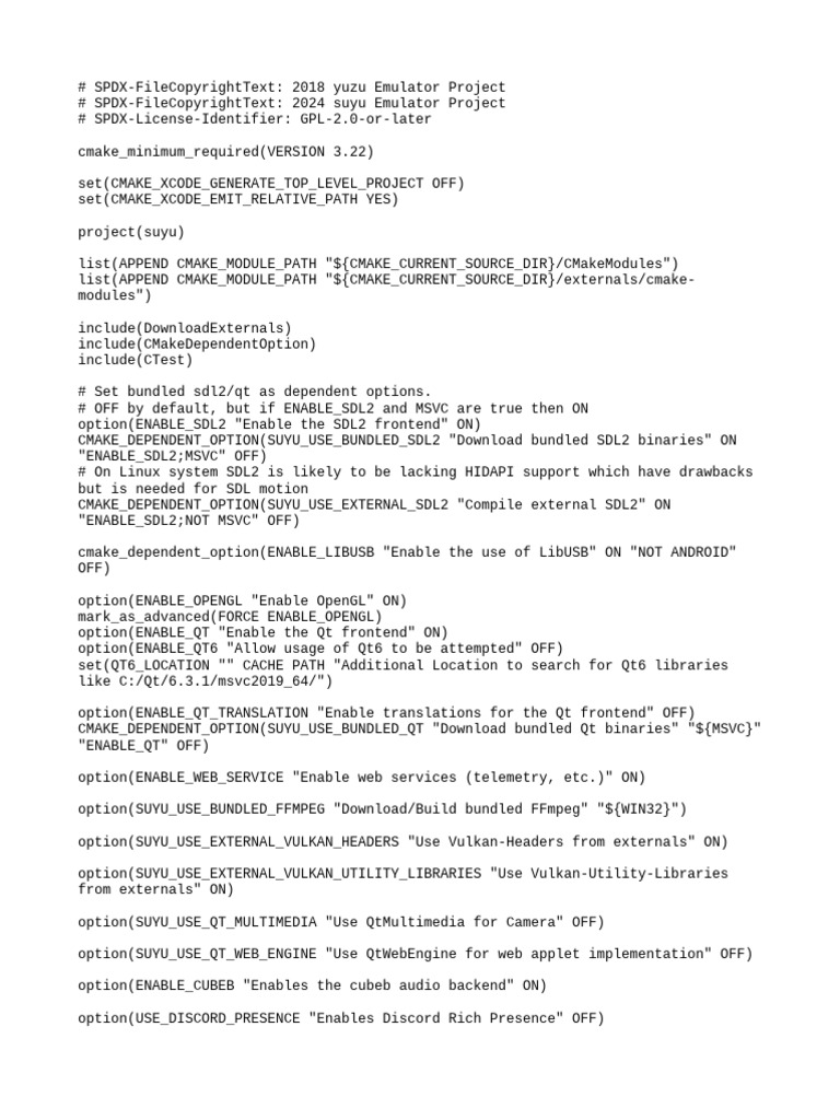Suyu Emulator CMake Configuration Guide | PDF | Software Development ...