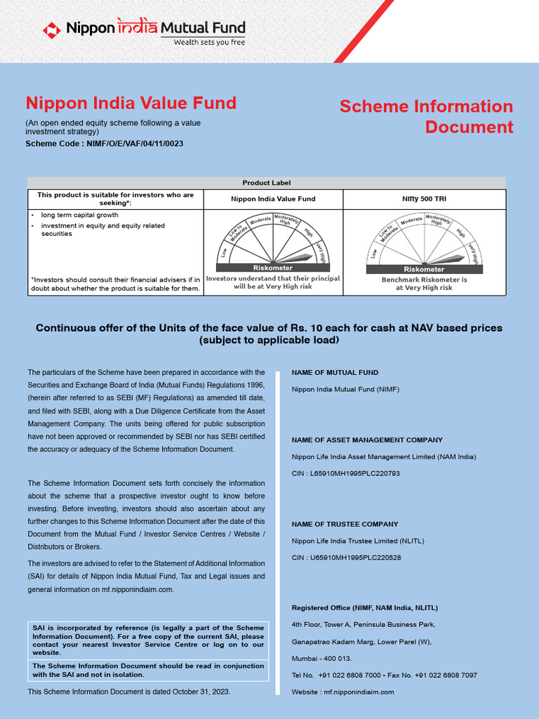 Nippon India Value Fund Overview | PDF | Repurchase Agreement ...