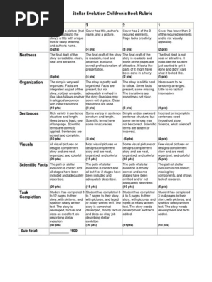 Stellar Evolution Children's Book Rubric