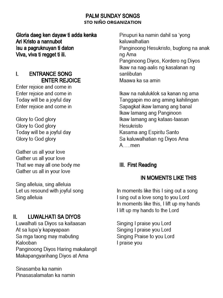 Palm Sunday Songs for Worship | PDF | Lord's Prayer | Christian Worship ...