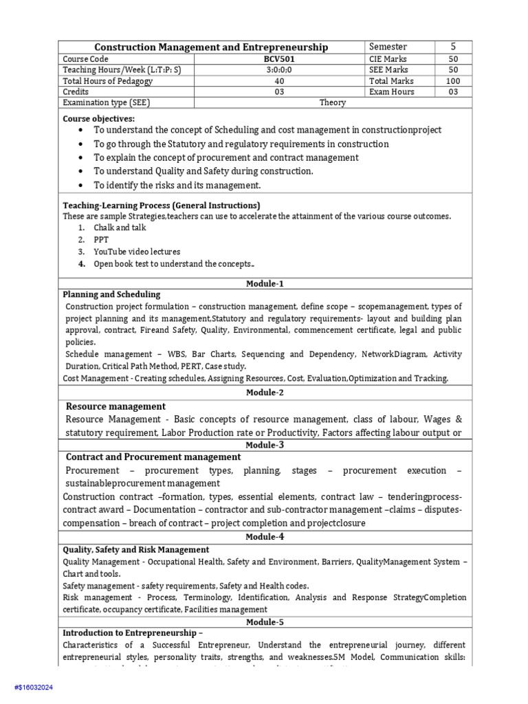 Construction Management Course Overview | PDF | Concrete | Numerical ...