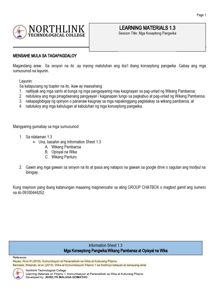 B. Learning Materials 1.3 | PDF