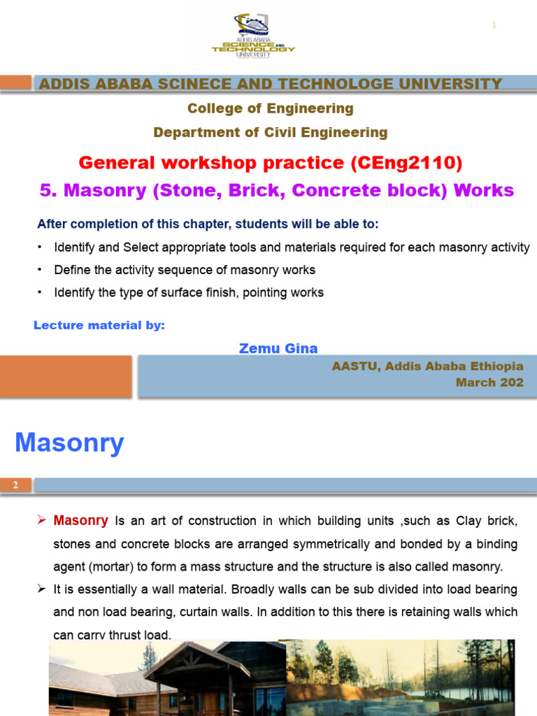 Masonry (Stone, Brick, Concrete Block) Work | PDF | Masonry | Brick