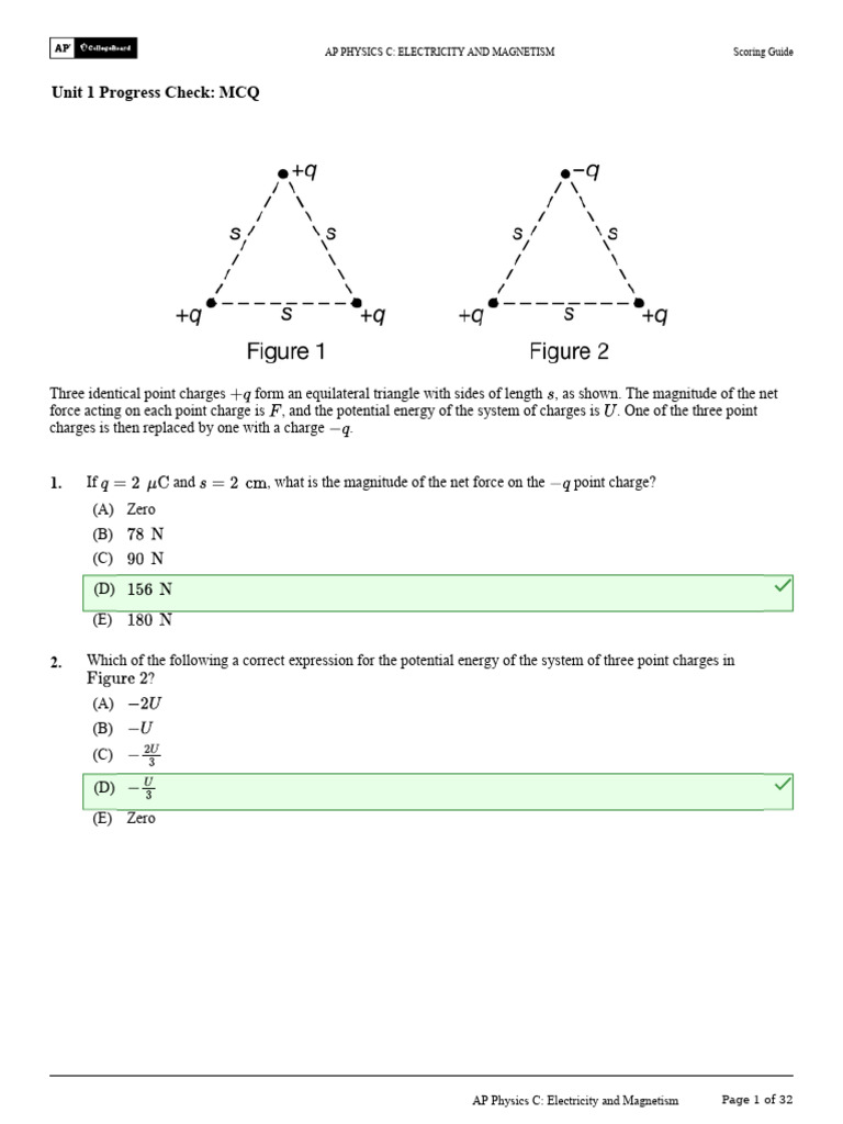 Unit 1 Progress Check Mcq Download Free Pdf Electric Field