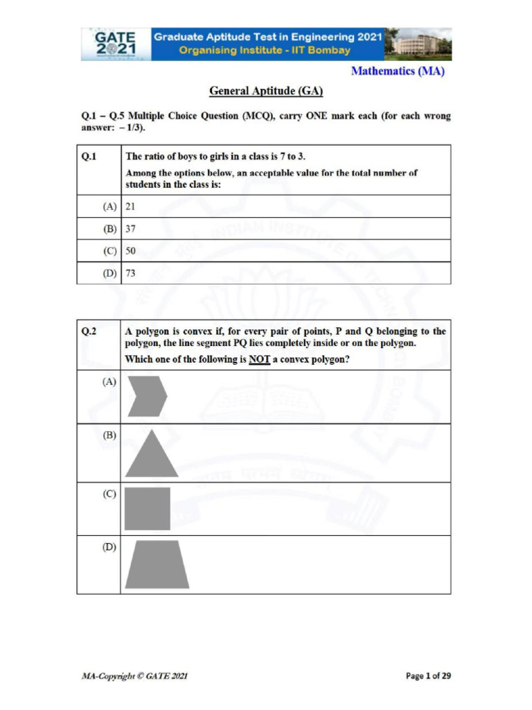 GATE Mathematics 2021 | PDF