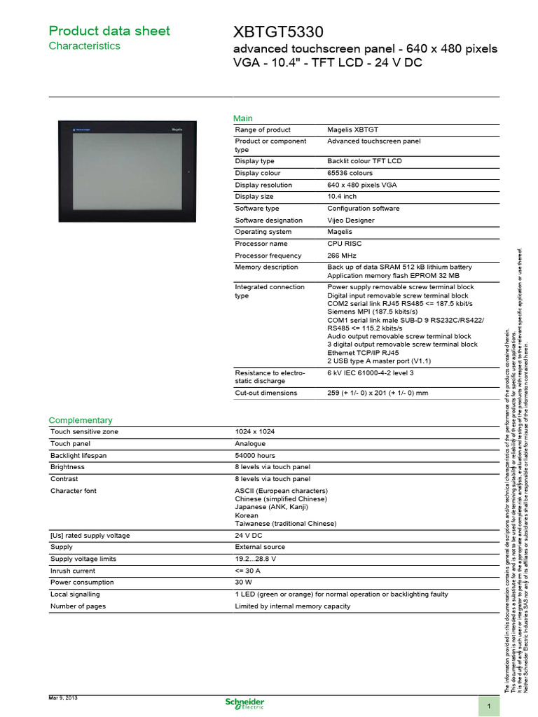 XBTGT5330 Touchscreen Panel Overview | PDF | Central Processing Unit ...