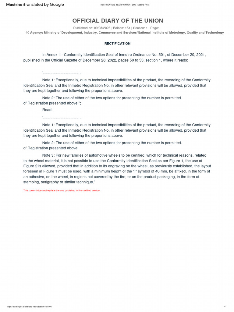 RECTIFICATION of 09.08 - INMETRO Ordinance 501 of 2021-DOU PDF | PDF