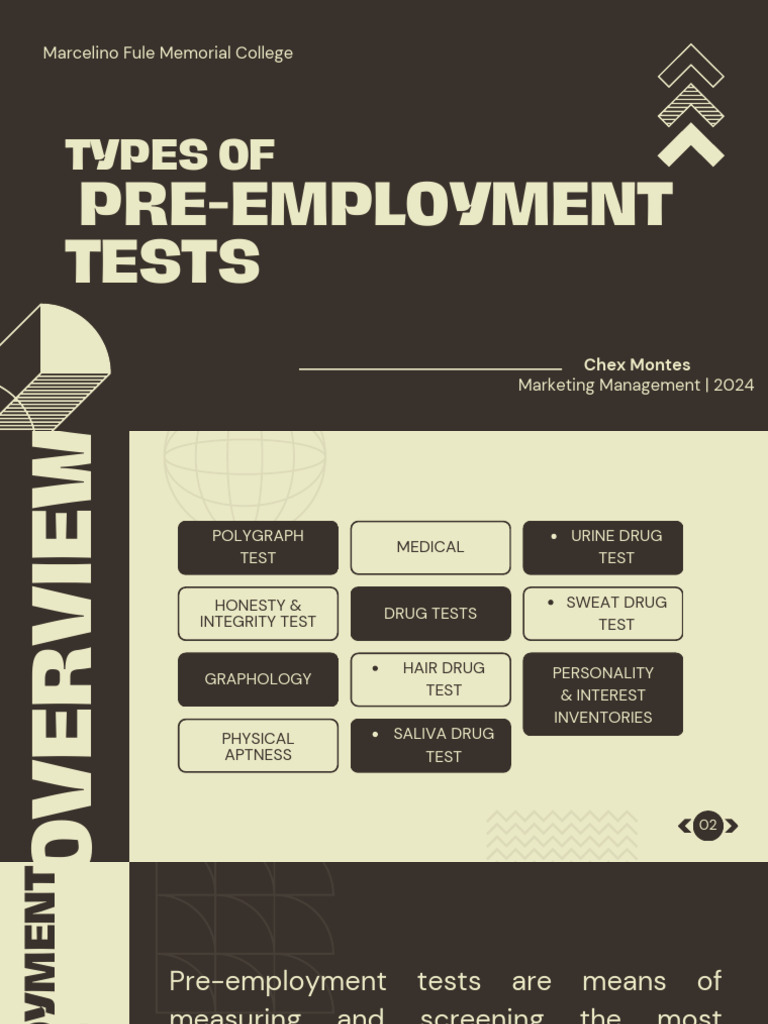 HRM (Types of Pre-Employment Tests) | PDF | Drug Test | Clinical Medicine