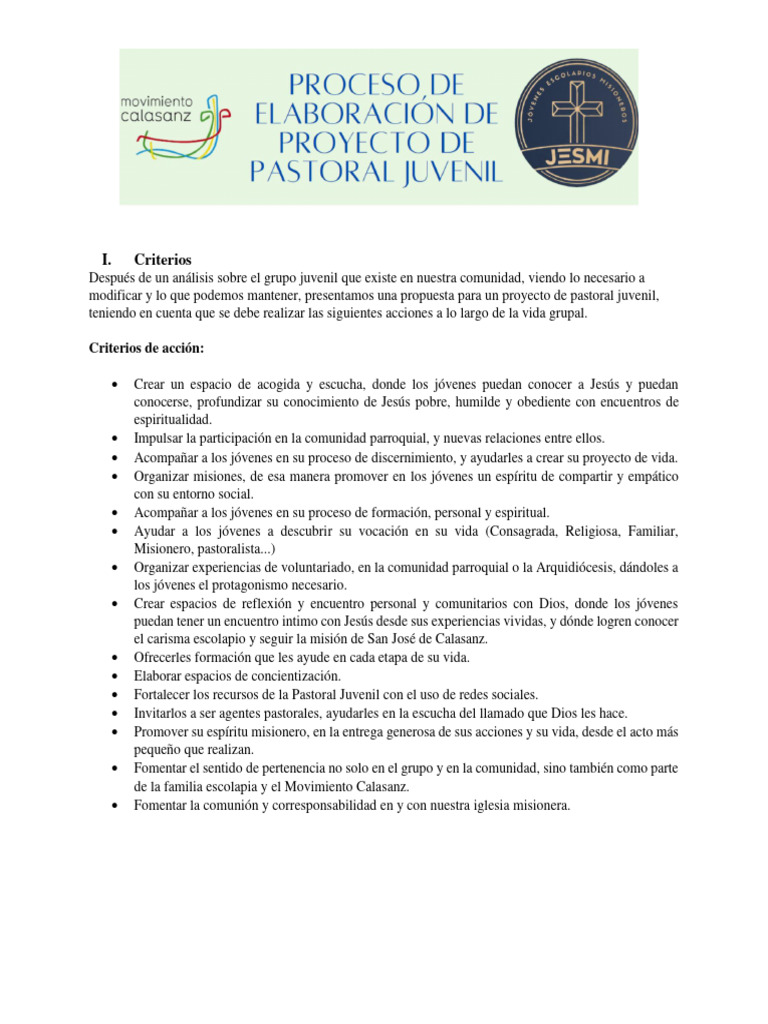 Proyecto de Pastoral Juvenil 2025 | PDF | Misionero | Jesús
