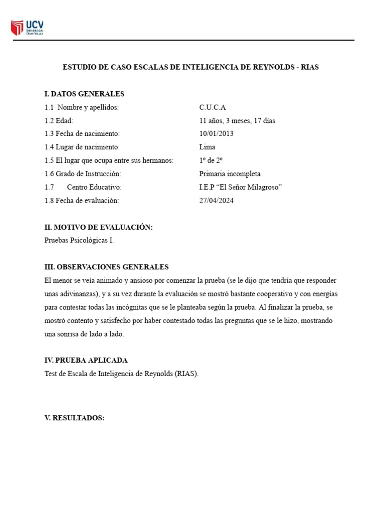 Informe de Evaluación RIAS C.U.C.A. | PDF | Aprendizaje | Memoria