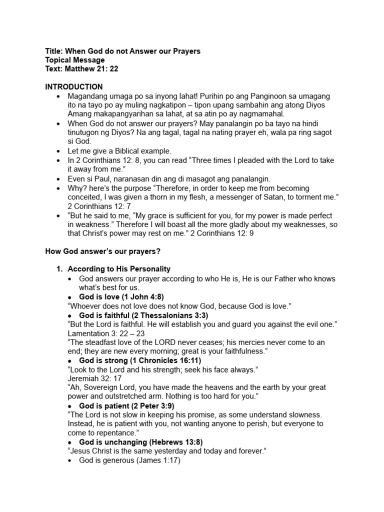 When God Dont Answer Your Prayers PDF Lord's Prayer Prayer