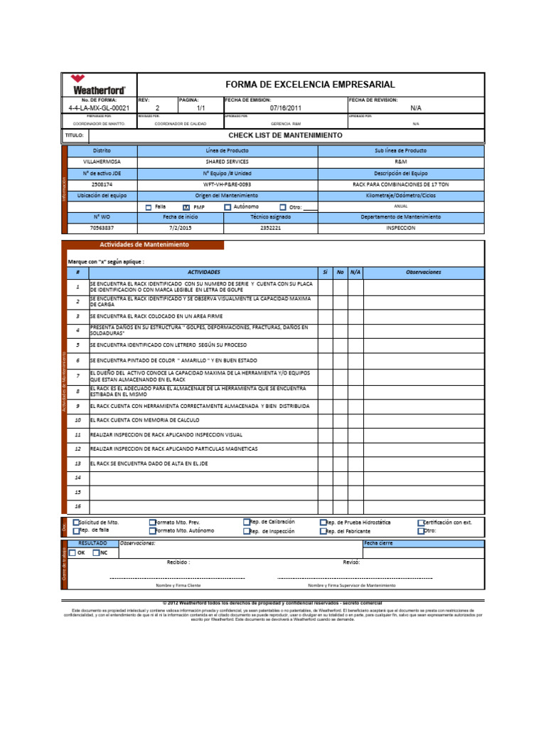 Check List Racks | PDF | Propiedad intelectual