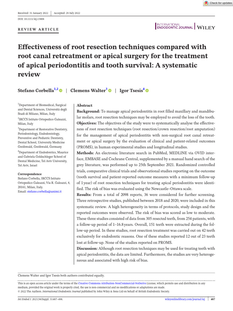 Int Endodontic J - 2022 - Corbella - Effectiveness of Root Resection ...