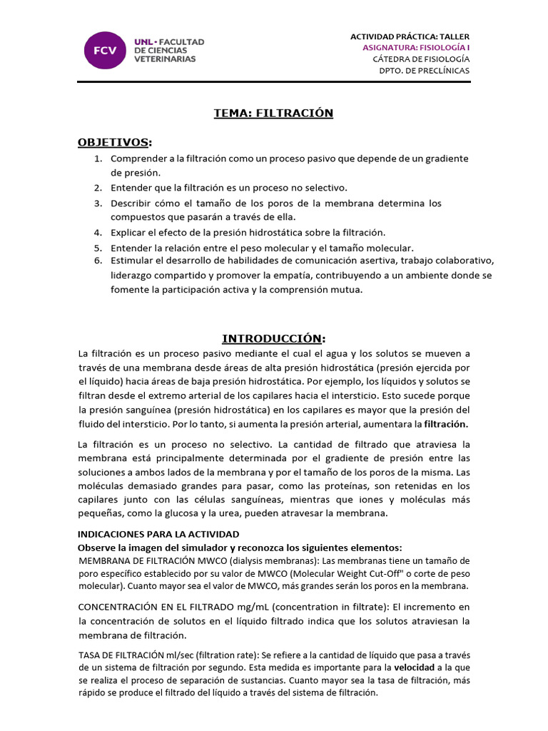 Taller 2b Filtración 2024 | PDF | Filtración | Membrana celular