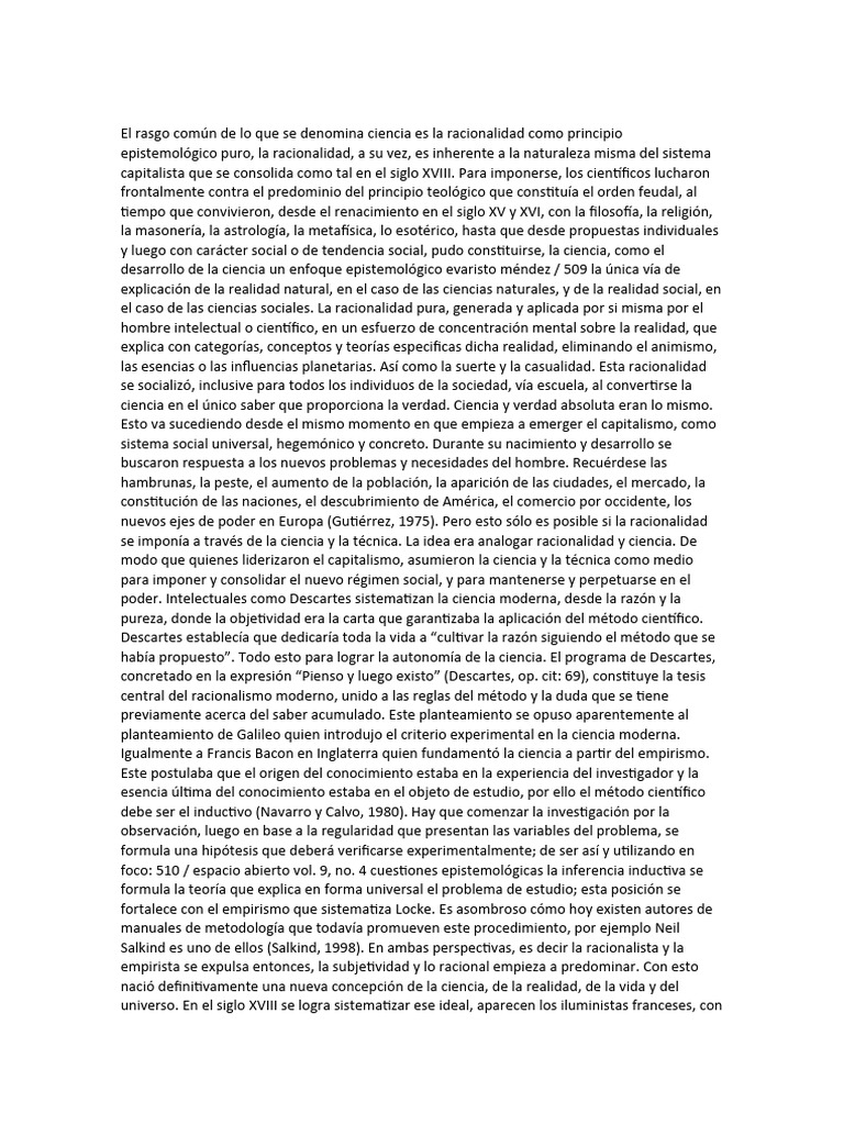 El Rasgo Común de Lo Que Se Denomina Ciencia Es La Racionalidad Como ...