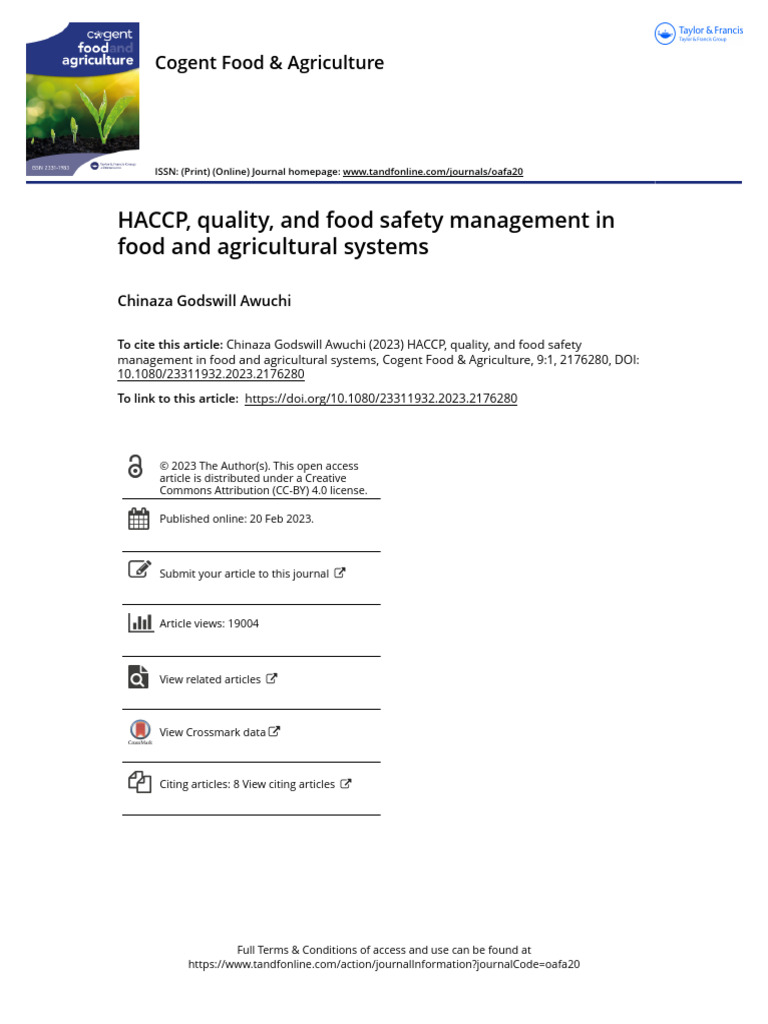 THE ROLE OF HACCP IN FOOD SAFETY MANAGEMENT intelligence overview