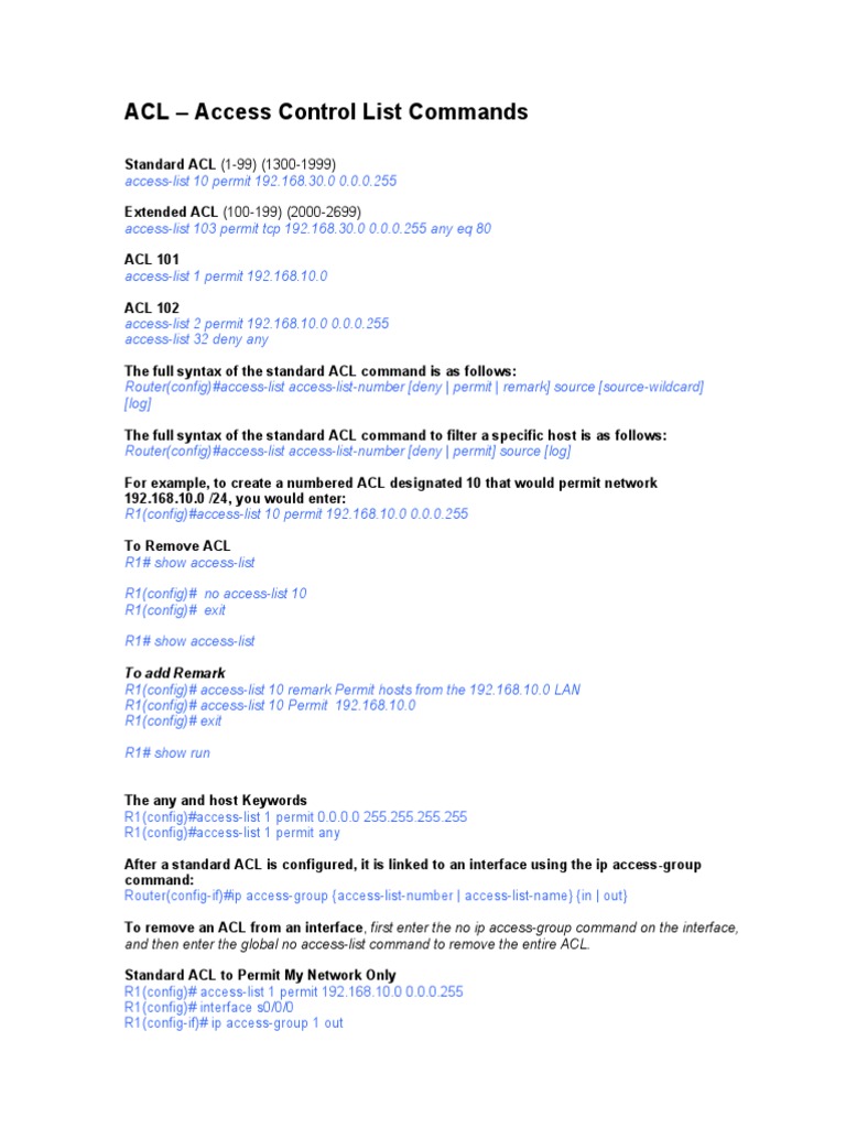 ACL Access Control List Router Computer Network