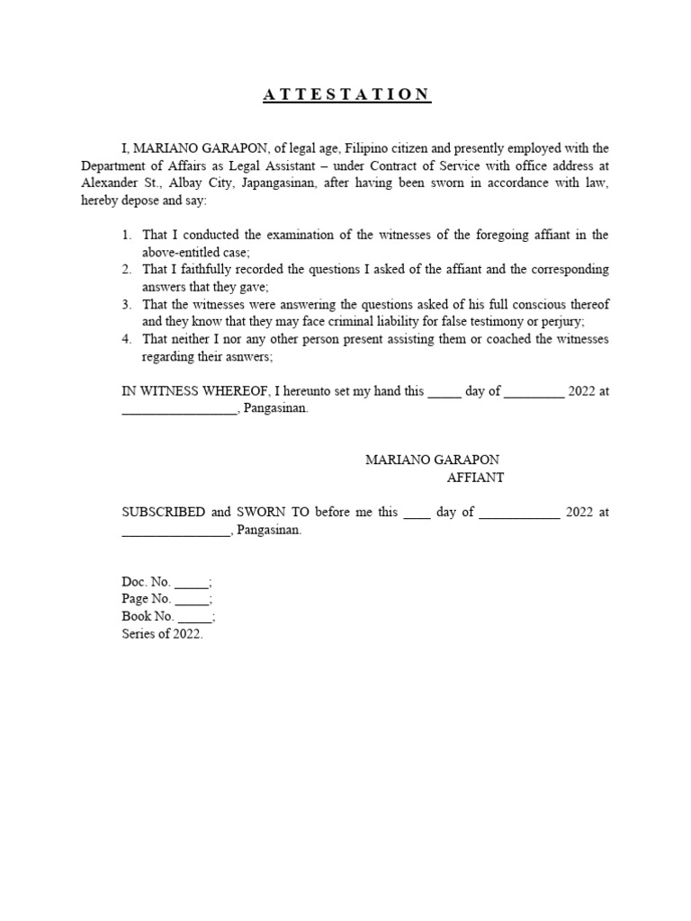 Legal Testimony Attestation Document | PDF
