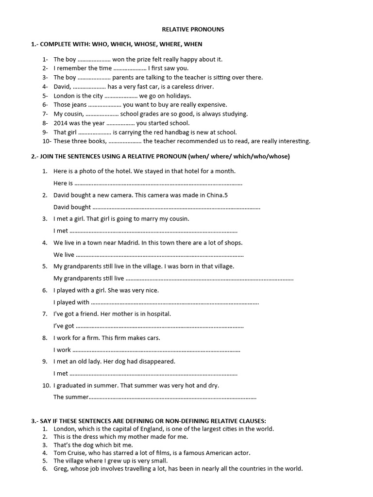 Relative Pronouns Exercises with Answers | PDF