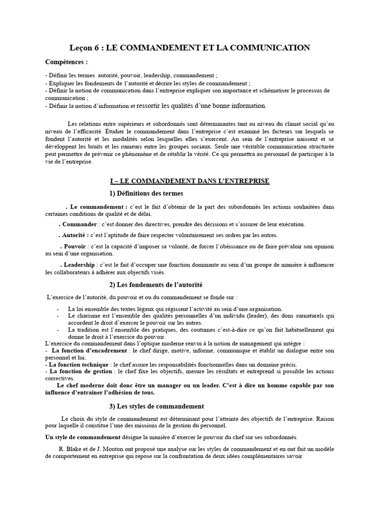 Commandement et Communication en Entreprise | PDF | Informations | la ...