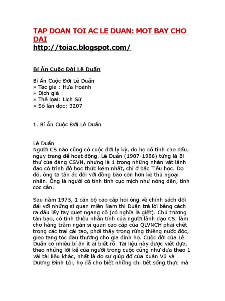 Tap Doan Toi Ac Le Duan | PDF