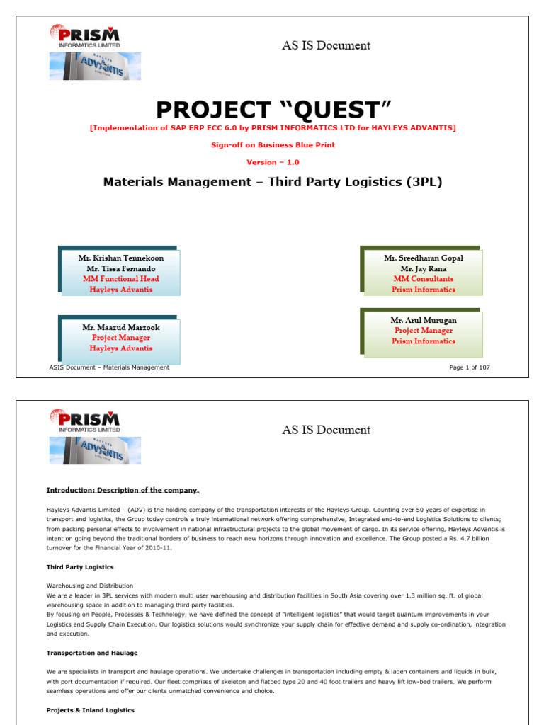 SAP ERP Implementation for 3PL | PDF | Logistics | Warehouse