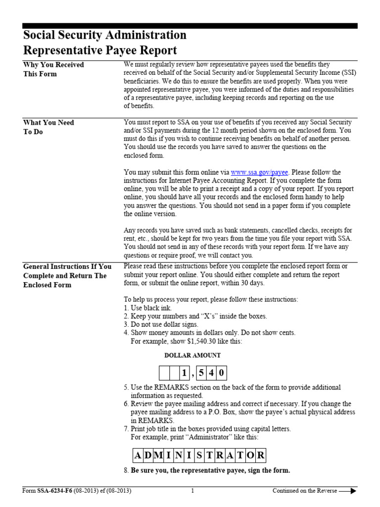 Representative Payee Report Instructions | PDF | Supplemental Security ...