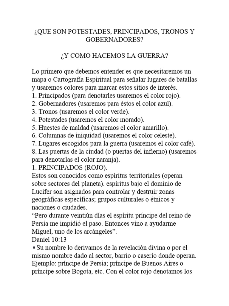 Potestades y Principados Espirituales | PDF | Oración | Demonios