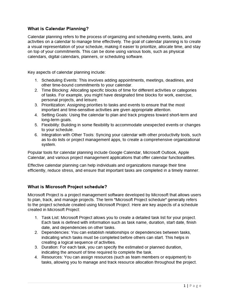 What is calendar planning pdf forecasting project management