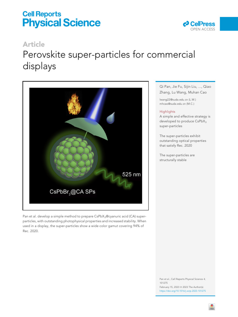 Perovskite Super-Particles for Displays | PDF | Materials | Physical ...