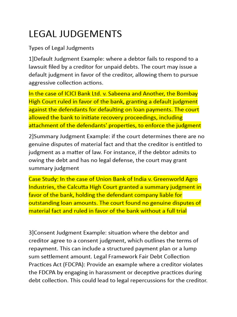 Types of Legal Judgments Explained | PDF | Bankruptcy | Judgment (Law)