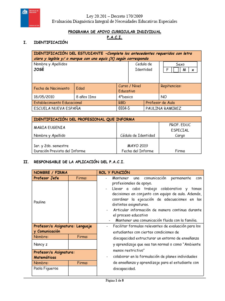 Formato PACI para Necesidades Educativas | PDF | Evaluación | Salón de ...
