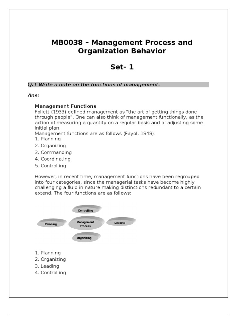MB0038 - Management Process and Organization Behavior Completed | PDF ...