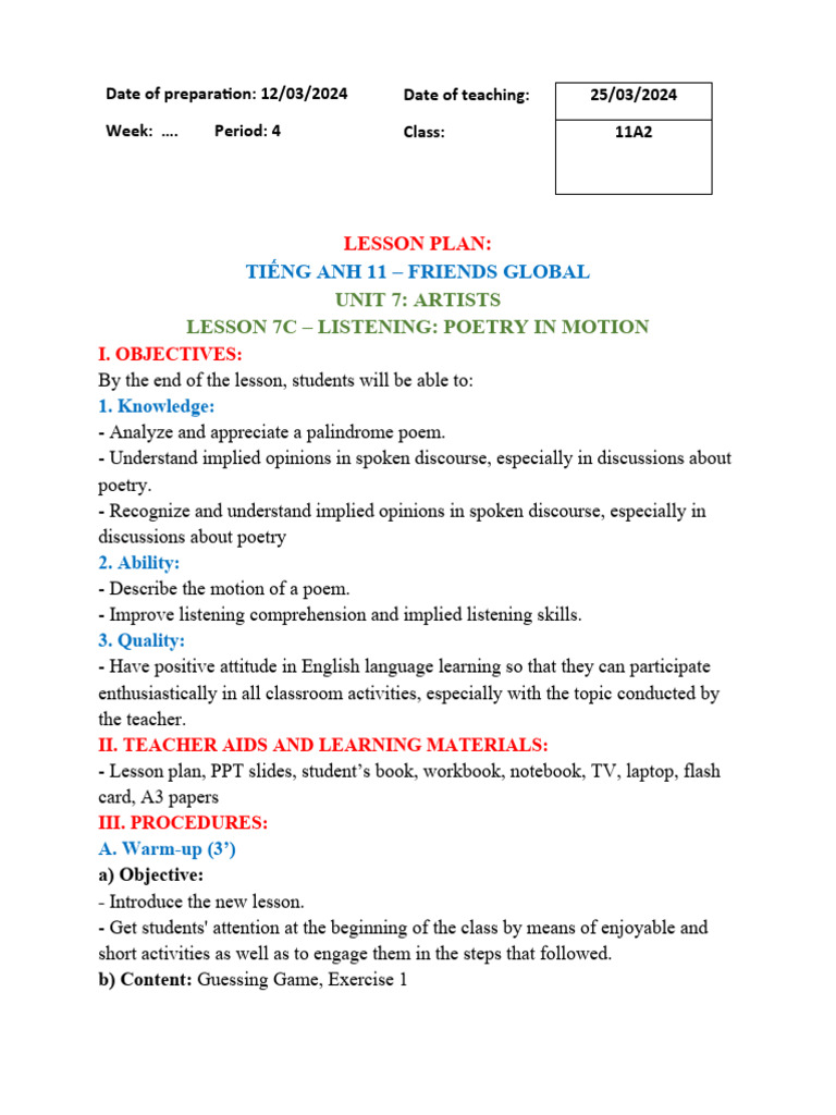 Ga Unit 7C - FG 11 | PDF | Question | Lesson Plan