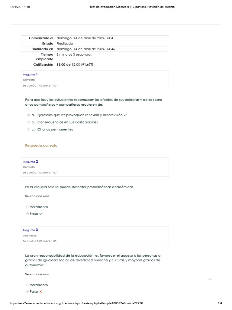 Test de Evaluación Módulo 6 (12 Puntos) - Revisión Del Intento | PDF ...