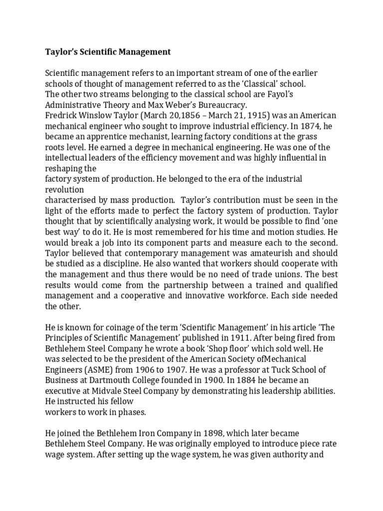 Taylor's Standardization in Management | PDF | Standardization | Time