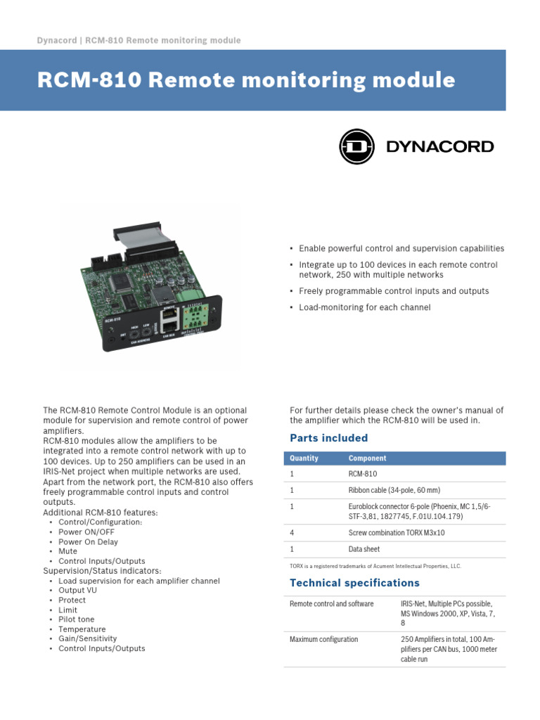 RCM-810 Remote Monitoring Module Overview | PDF | Amplifier ...