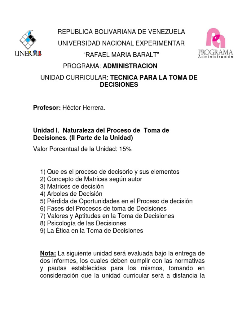 I Unidad Toma de Decisiones. II Parte | PDF | Crecimiento personal y ...