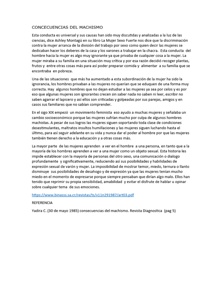 Consecuencias del Machismo en la Mujer | PDF | Mujer | Machismo