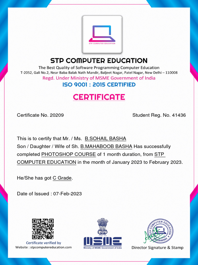 Photoshop Course Completion Certificate | PDF