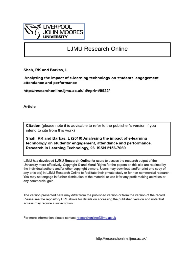 Research In Learning Technology Journal