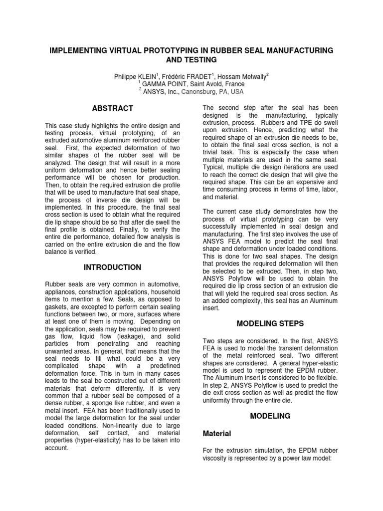 Virtual prototyping in rubber seal manufacturing and testing download