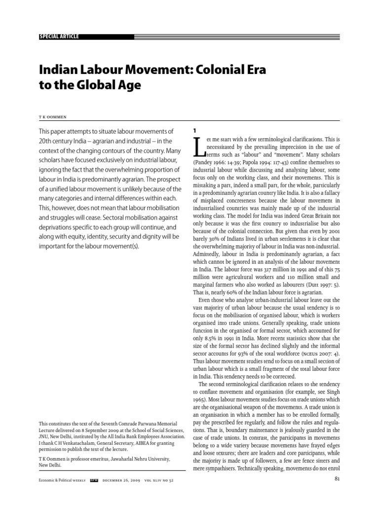 Indian Labour Movement: Colonial to Global | PDF | Caste | Peasant