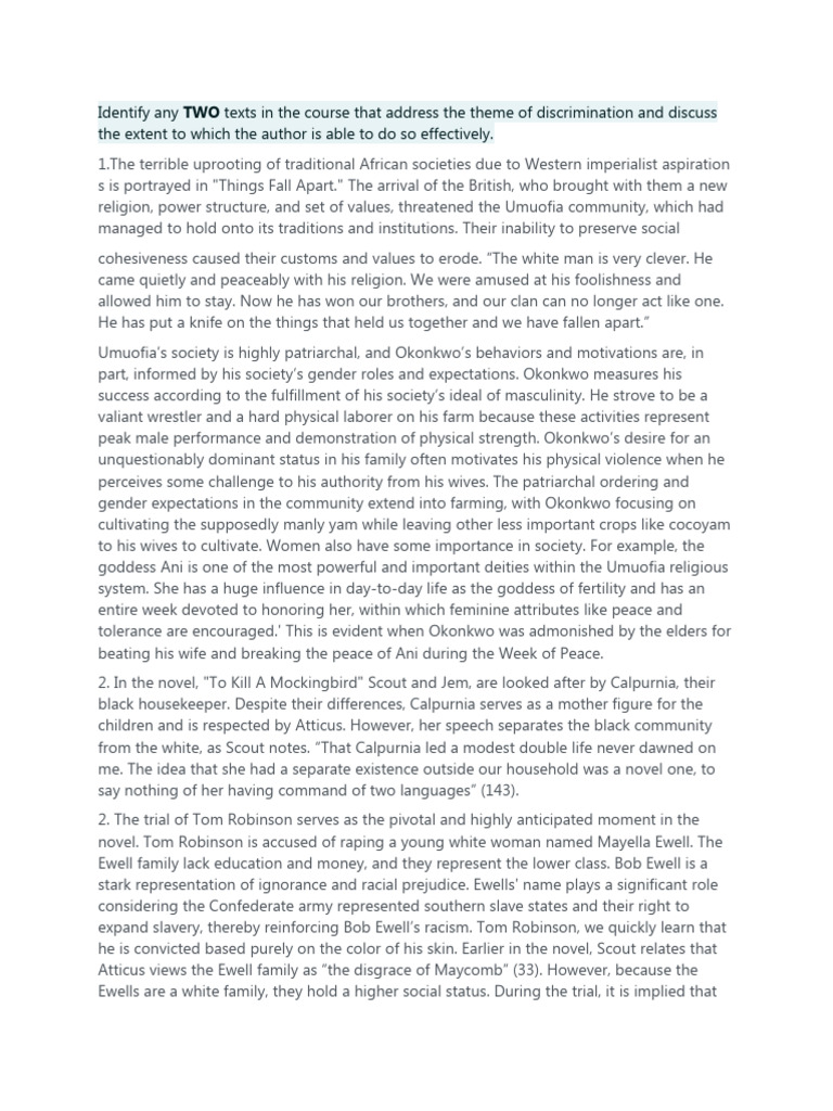 Discrimination Themes in Literature Analysis | PDF | To Kill A Mockingbird