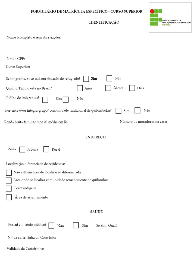 Formulário IFSP | PDF