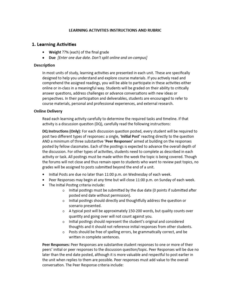 Learning Activity Rubrics | PDF | Learning | Citation
