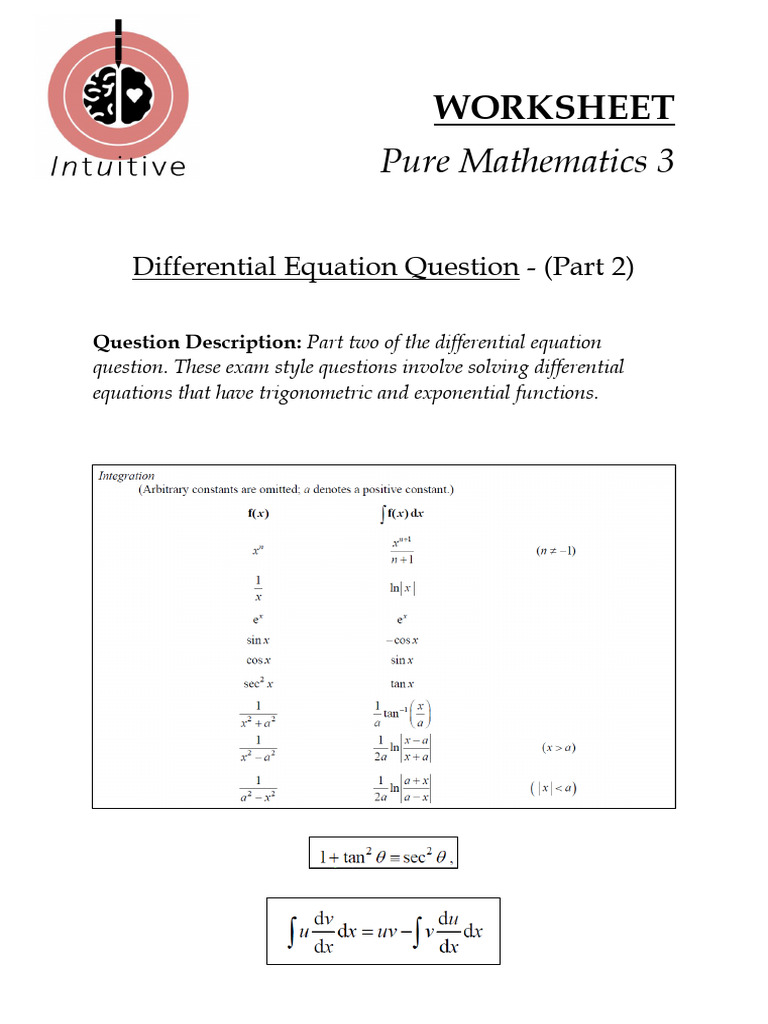 WORKSHEET - Differnetial Equation Question - PART 2 | PDF