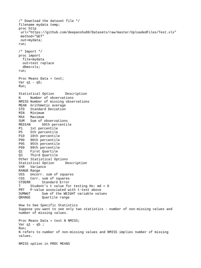 Import xls sas code pdf p value student s t test