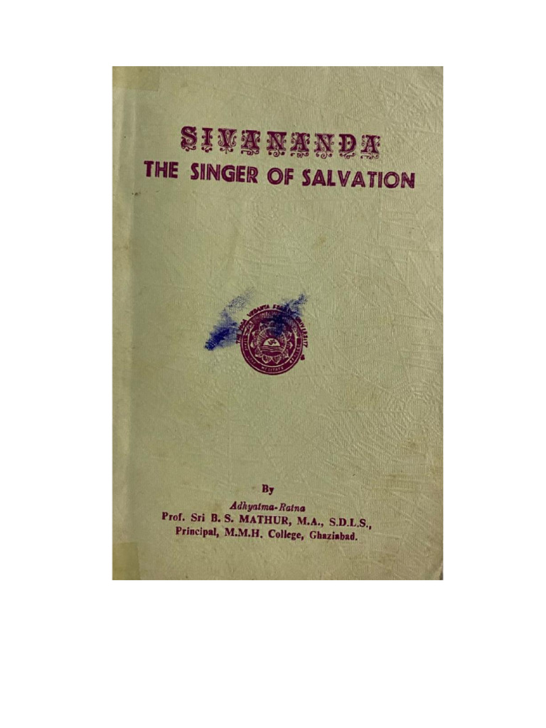 SIVANANDA The Singer of Salvation | PDF | Hatha Yoga | Yoga