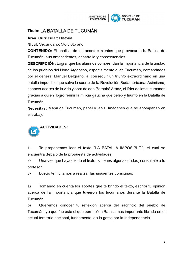 Importancia de la Batalla de Tucumán | PDF | Militar